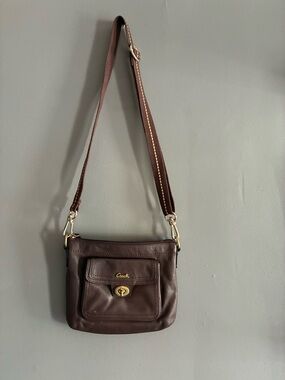 Small Dark Brown Leather Shoulder Crossbody with Gold Hardware